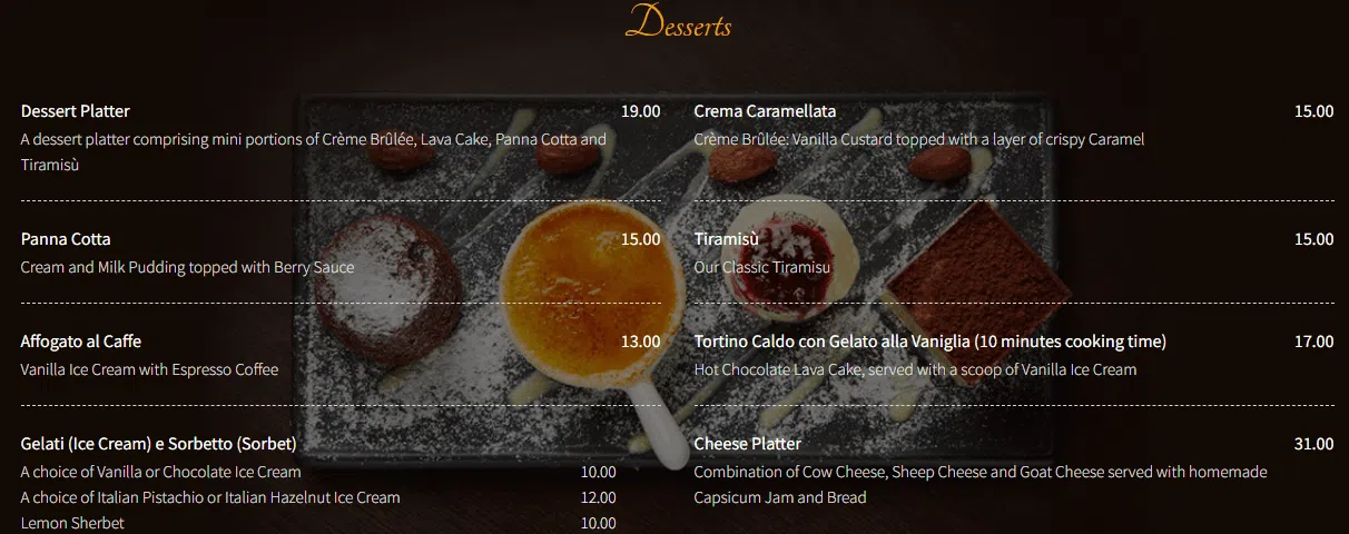 Acqua E Farina Singapore Desserts Menu Price 2024