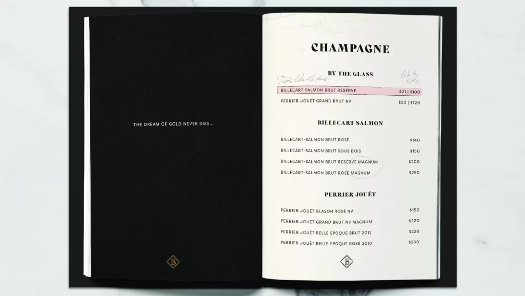 Barbary Coast Champagne Menu 2024