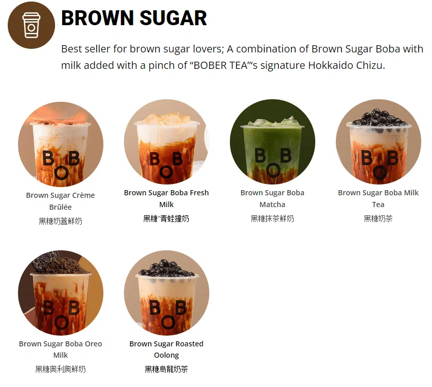 Bober Tea Singapore Menu – Brown Sugar Series 2024