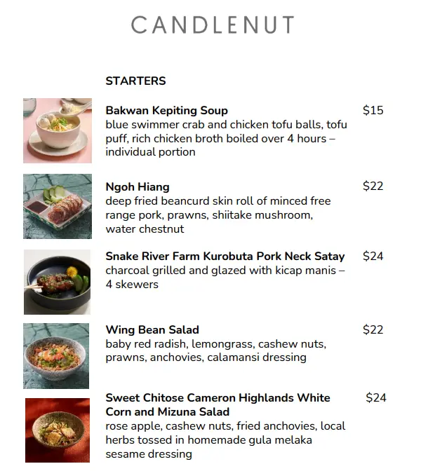 CANDLENUT APPETIZERS MENU PRICES 2024