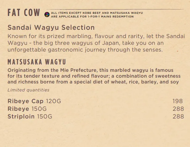 Fat Cow Selection Menu 2024
