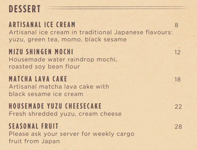 Fat Cow Sozai Dessert Menu 2024