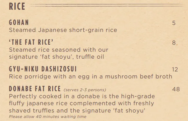 Fat Cow Sozai Rice Menu 2024
