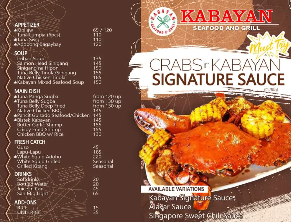 Kabayan Main Dishes Menu 2024