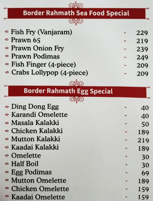 Border Rahmath Seafood & Egg Special Menu 2024