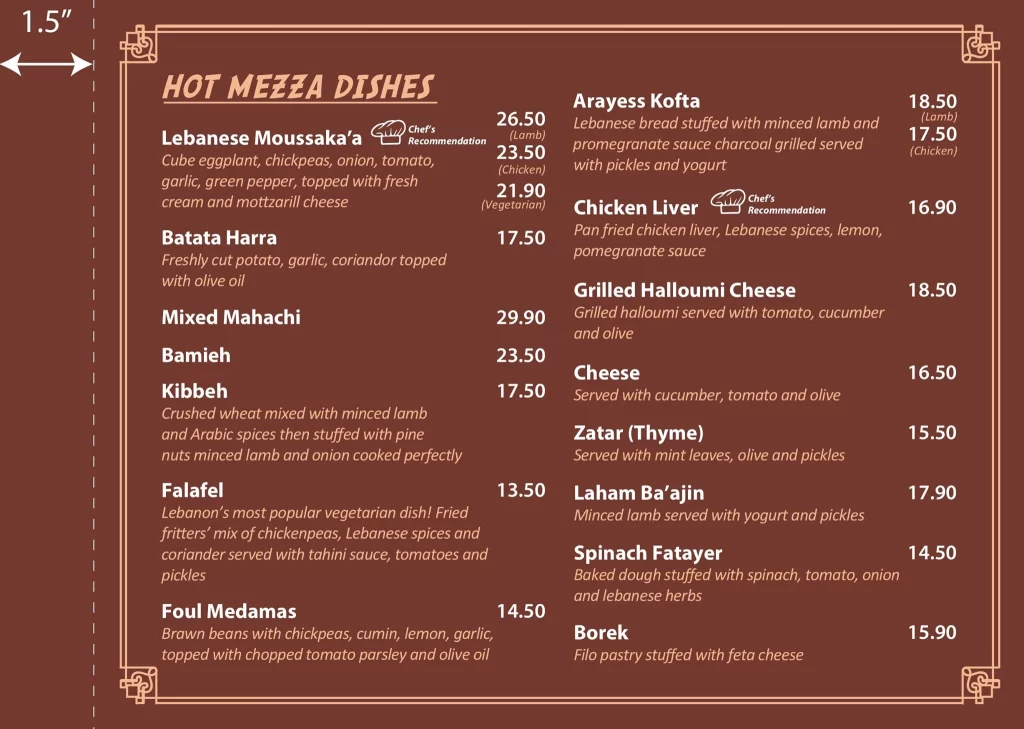 Byblos Grill Hot Mezza Menu 2024