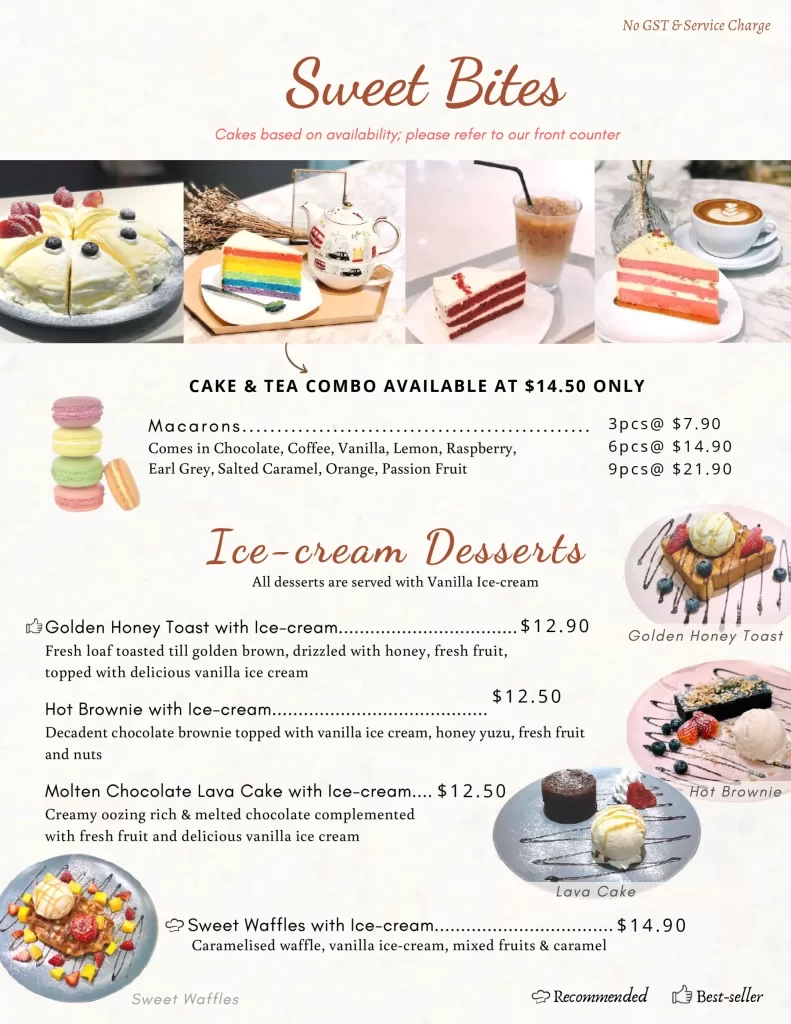 Cafe De Paris Cake Slices, Macarons & Desserts Menu 2024