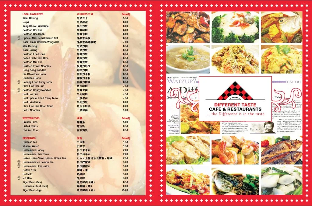 Different Taste Cafe & Restaurant Singapore Whole Menu 2024