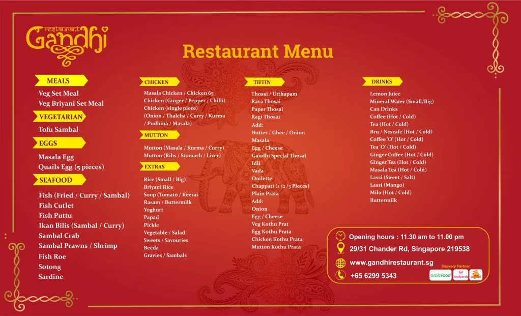 Gandhi Restaurant Singapore Meals  2024
