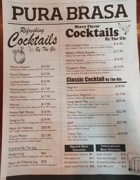 Pura Brasa Cocktail, Beer & Wine MENU Price 2024