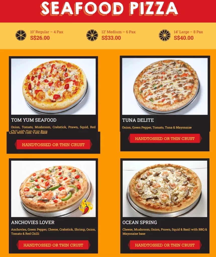 Rite Pizza Singapore Menu – Seafood Pizza 2024