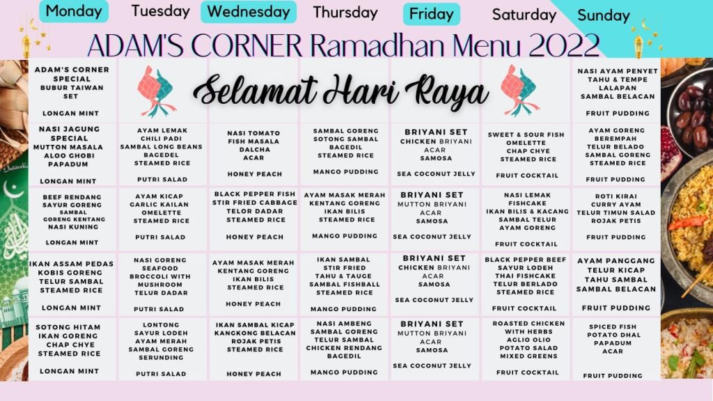 Adam’s Corner Ramadan menu