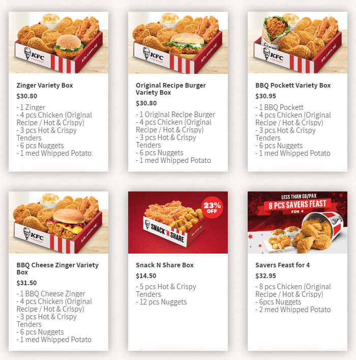 KFC menu