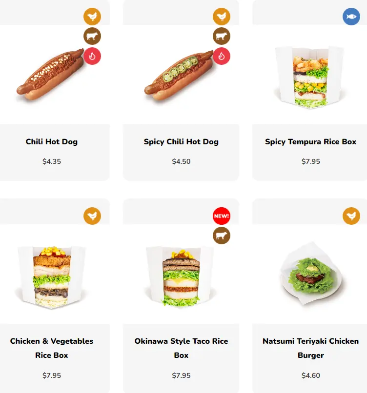 MOS Burger Main Menu and price