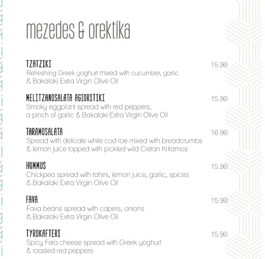 Bakalaki Greek Taverna Mezedes-Orektika Menu 2024