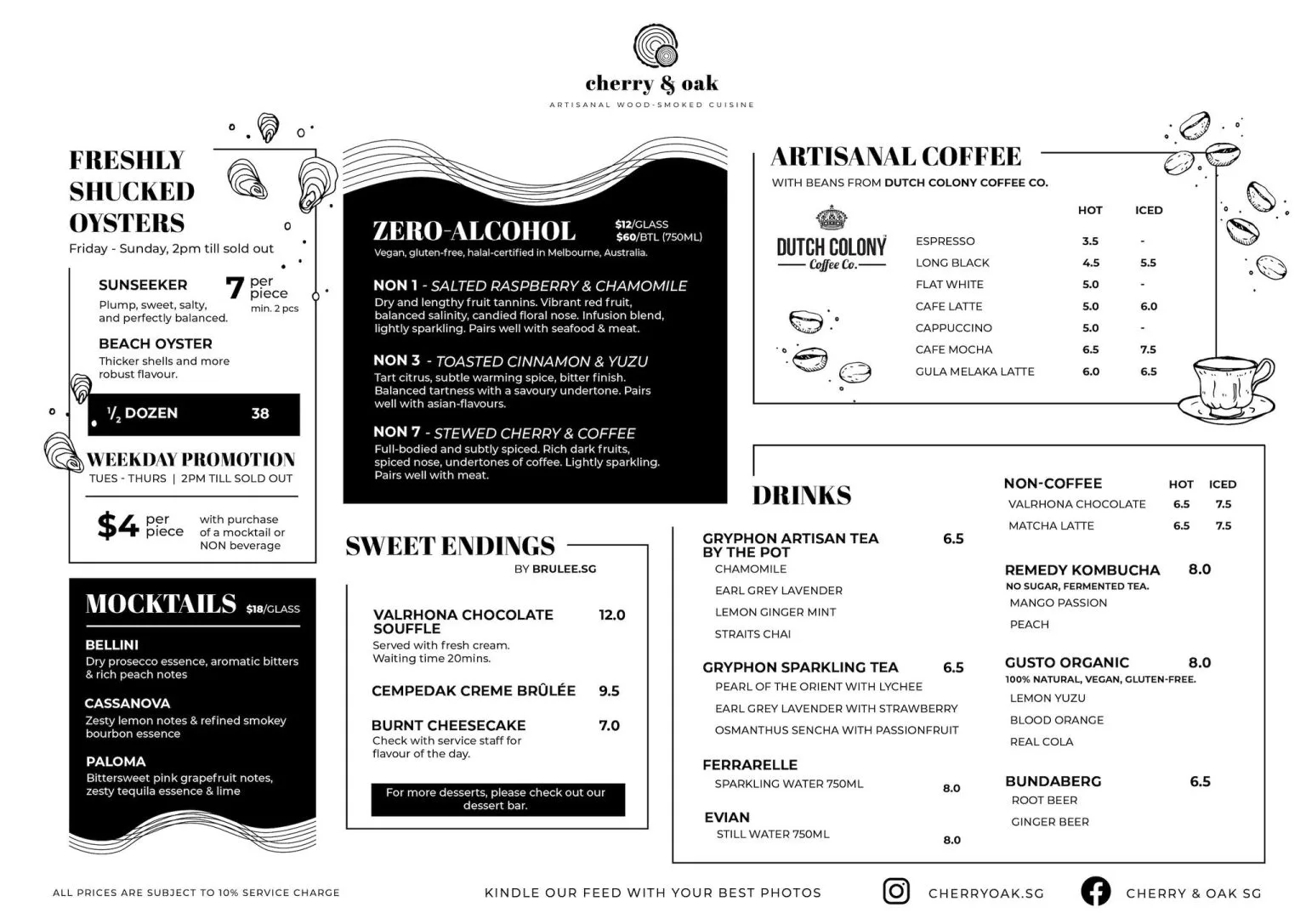 CHERRY AND OAK SIGNATURE MENU WITH PRICES 2024