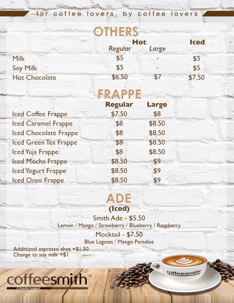 Coffeesmith Others And Frape Menu 2024