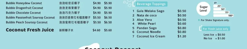 MR COCONUT BEVERAGES TOPPINGS MENU PRICES 2024