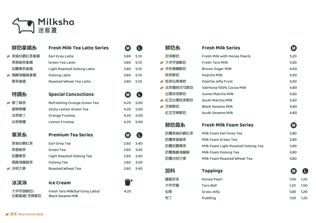 Milksha Menu Prices – Fresh Milk Tea Latte Series 2024