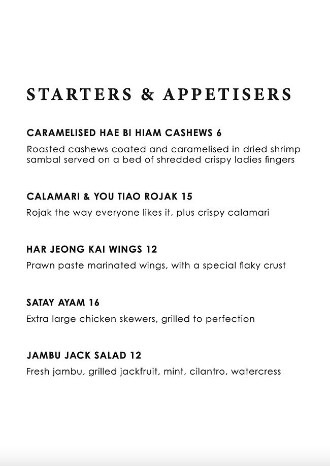 SINPOPO STARTERS & APPETIZERS MENU WITH PRICES 2024
