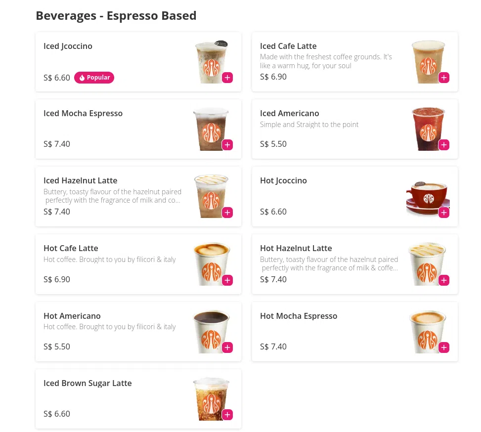 J.CO Donuts & Coffee Singapore Beverages – Espresso Based Menu 2024