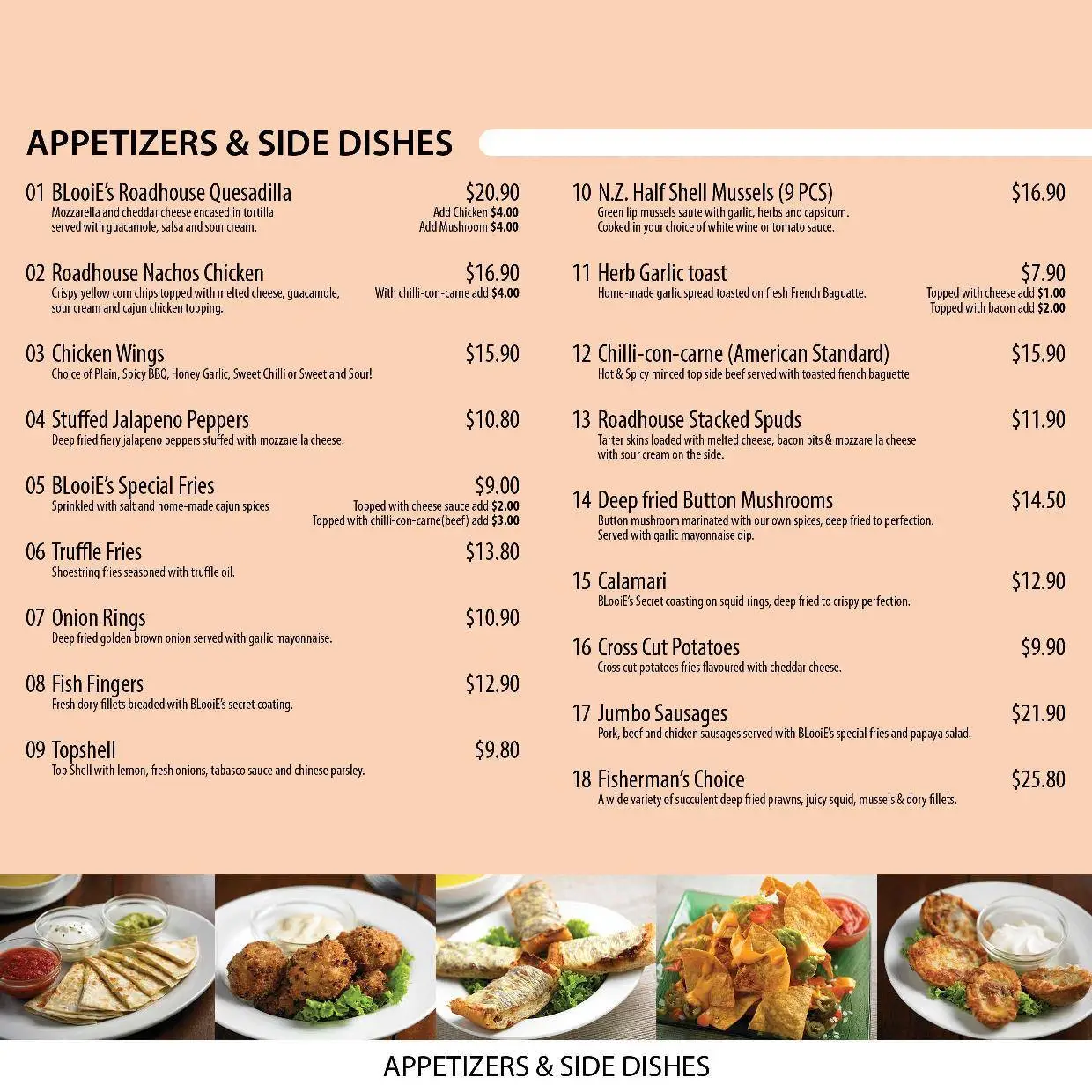 BLOOIE’S ROADHOUSE APPETIZERS & SALADS MENU PRICES 2024