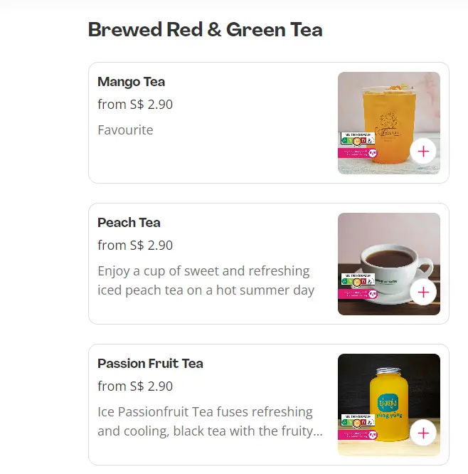 COOL CUP BREWED RED AND GREEN TEA MENU PRICES 2024