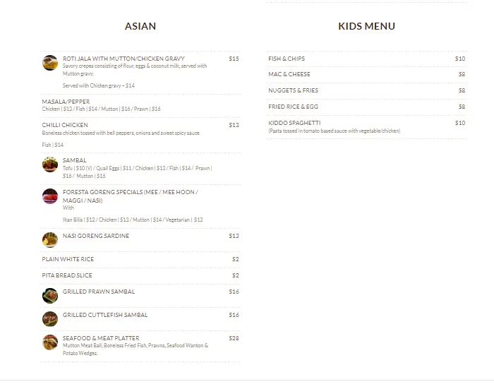 Foresta Restaurant Asian And Kids Menu  2024