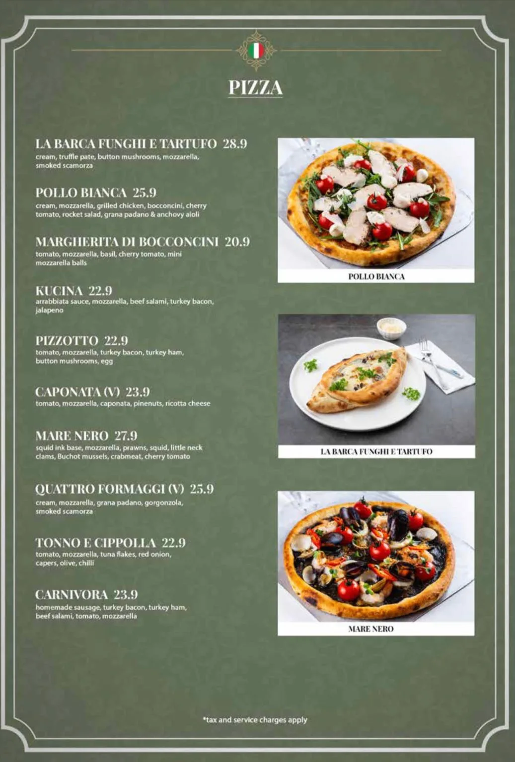 KUCINA ITALIAN PIZZA MENU PRICES 2024