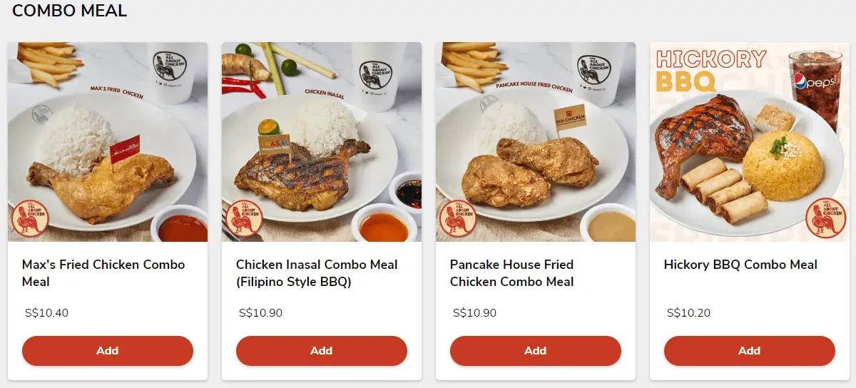 Max’s All About Chicken Combo Meals Menu 2024