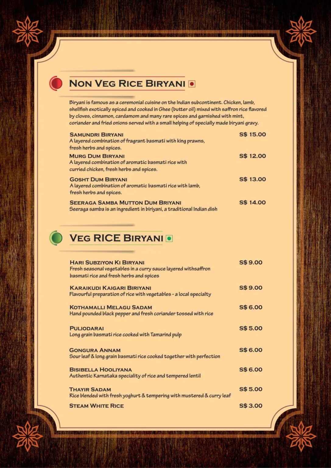 Nandhana’s Restaurant Veg And Non-Veg Rice Menu 2024