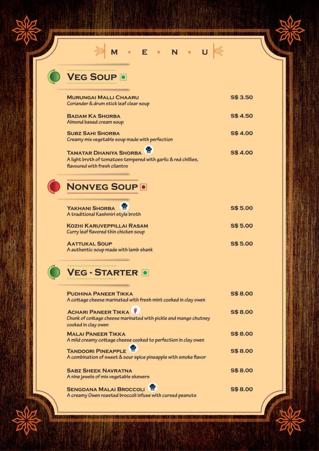Nandhana’s Restaurant Veg Starters And Soups Menu 2024